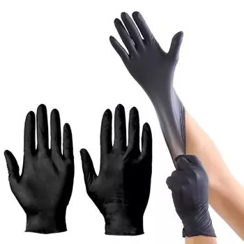 100 шт. черные нитриловые одноразовые перчатки для медицинского осмотра, латексные неопудренные, безопасные для пищевых продуктов, текстурированные противоскользящие толстые перчатки с кончиками пальцев XL