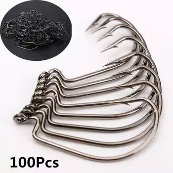 100 шт. червячный крючок, большой рыболовный крючок, рыболовный крючок из высокоуглеродистой стали, большие крючки для окуня, терминальные снасти 1