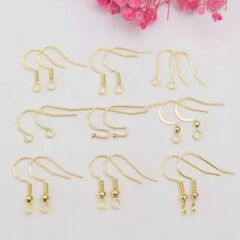 100 шт., цветоустойчивая сумка 18 карат, золотые аксессуары для заушников своими руками, чистая медь, U-образные, сплющенные, с бусинами, крючки, аксессуары, заушники. V69 1#