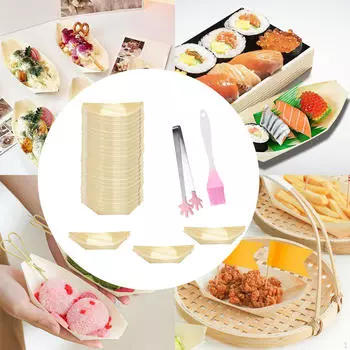 100 шт. деревянная посуда для суши в форме лодки, сервировочный поднос ручной работы