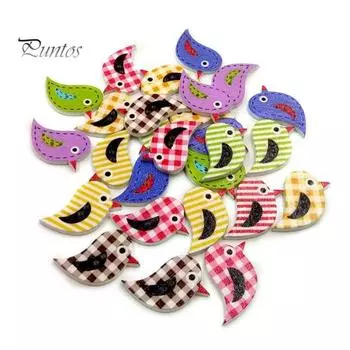 100 шт. деревянная птица случайного цвета, смешанные милые декоративные швейные пуговицы с 2 отверстиями