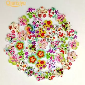 100 шт., деревянные цветочные пуговицы с 2 отверстиями, аксессуары для шитья, скрапбукинга, сделай сам, шитье одежды и ткани Random Color