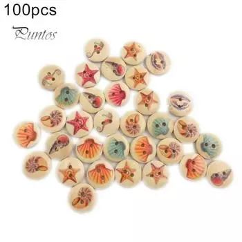 100 шт., деревянные круглые пуговицы серии «сделай сам», 2 отверстия, декор для скрапбукинга «Морской мир»