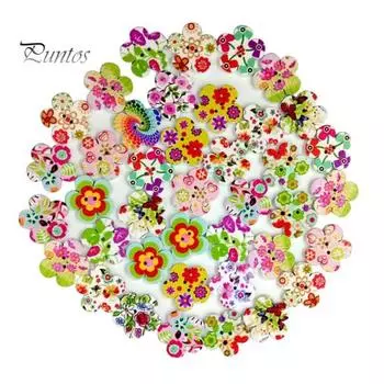 100 шт. деревянные милые цветочные пуговицы с 2 отверстиями, аксессуары для шитья, скрапбукинга, сделай сам