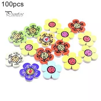 100 шт. Деревянные пуговицы в виде цветков сливы, сделай сам, для шитья, скрапбукинга, украшения разноцветный