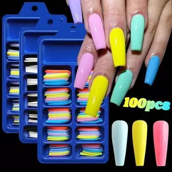 100 шт. длинные накладные ногти балерины ярких цветов УФ-гель для красоты инструменты DIY полное покрытие накладные ногти для дизайна ногтей LM