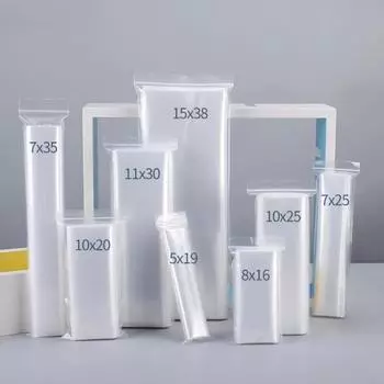 100 шт., длинный полосочный самозапечатывающийся мешок, полиэтиленовый 0,2 мм, прозрачный, водонепроницаемый, влагостойкий уплотнительный мешок, утолщенные пластиковые герметичные упаковочные пакеты 5x15cm