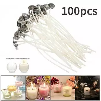 100 шт. фитилей для бездымных свечей 9/15/20 см, предварительно вощеный хлопковый сердечник, сделай сам с металлическими поддерживающими ушками, инструменты для изготовления свечей ручной работы