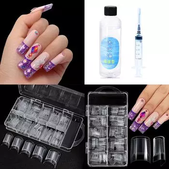 100 шт. французских накладных ногтей с водяным заполнением, полые, жидкие, текучие, мягкие, гелевые, накладные ногти A