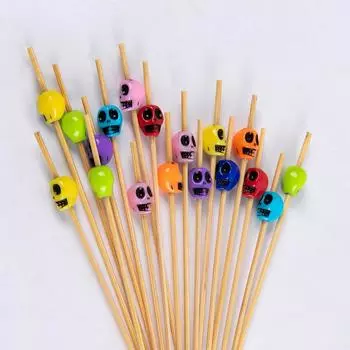 100 шт. Хэллоуин Череп Коктейльные шпажки Бамбуковые зубочистки Фруктовые палочки Закуски Напитки Еда Шпажки Украшения для вечеринки на Хэллоуин