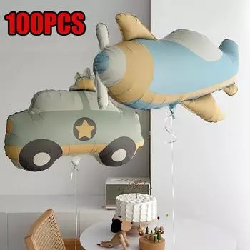 100 шт. Ins милые матовые матовые воздушные шары в виде машин, самолетов, медведей, радужных алюминиевых пленочных шаров для украшения детских дней рождения as shown