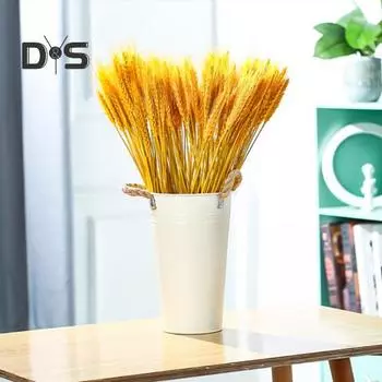 100 шт., искусственный пшеничный початок со стеблем, реалистичный, не увядающий, без полива, реквизит для свадебной фотографии, в помещении, на открытом воздухе, для домашнего офиса, сада, украшение, искусственное светло-желтого