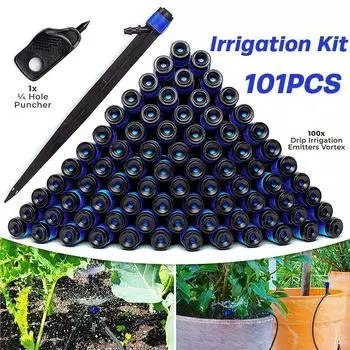 100 шт. капельного орошения Vortex + 1 шт. 1/4 ирригационная трубка - регулируемый вентиляторный распылитель на 360 градусов для приподнятой садовой грядки, горшечных растений 101Pcs