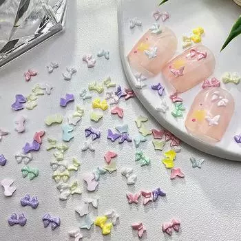 100 шт. Kawaii Mini Bow 3D Cute Nail Art Decorations Matte Butterfly Nails Charms Designs Diy Resin Nail Accessories