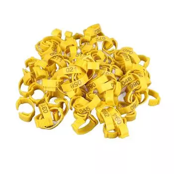 100 шт. Кольца для куриных лап, клипсы, яркие цвета, прочный пластик, нумерованные браслеты для птичьих лап жёлтый