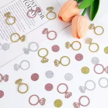 100 шт. Кольцо из розового золота с бриллиантами, украшение в виде бумажного конфетти, девичник, девичник, помолвка, украшение стола на День святого Валентина серебряный