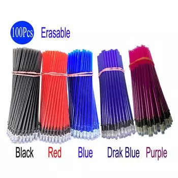 100 шт./компл., 0,5 мм, стираемая гелевая ручка, стержень для письма, синий, черный, красный, зеленый, оранжевый цвет, чернила, офисные и школьные канцелярские принадлежности, аксессуары 100pcs/set синий