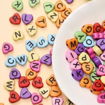 100 шт./компл., 7 мм, разноцветные акриловые бусины в форме сердца, акриловые бусины с буквами для изготовления ювелирных изделий, браслет, ожерелье, детали, изготовленные материалы