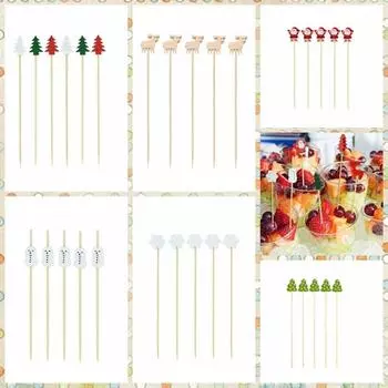 100 шт./компл. бамбуковые рождественские фруктовые палочки одноразовые, не ломающиеся рождественские зубочистки гладкая поверхность коктейльные бамбуковые палочки