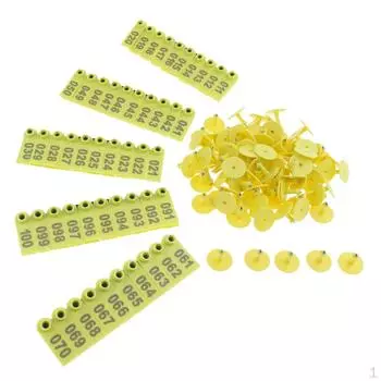 100 шт./компл. бирка с номером уха овцы, коровы, скота 00 ( желтый )