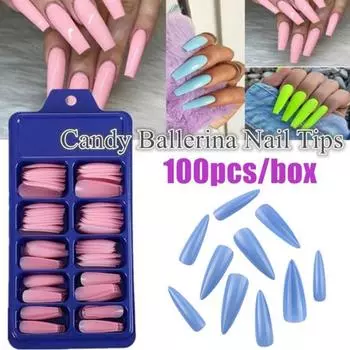 100 шт./компл. сплошной цвет, полная паста, остроконечные накладные наклейки для маникюра, аксессуары прозрачный