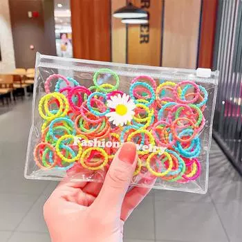 100 ШТ Конфетные Маленькие Эластичные Резинки для Волос Нейлоновые Резинки для Волос для Девочек Детские Держатели для Хвоста Скранчи Веревка для Волос Детские Аксессуары для Волос