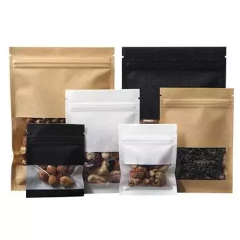 100 шт. коричнево-белый пакет из крафт-бумаги с застежкой-молнией и прозрачным окном, самоуплотняющиеся пылезащитные упаковочные пакеты для закусок 7x9cm белый