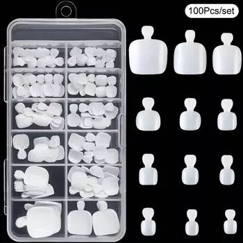 100 шт. Короткие квадратные накладные ногти на ногах, полное покрытие, белые искусственные ногти на ногах, акриловые накладные ногти для ног, накладные ногти на пальцы ног