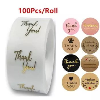 100 шт., крафт-бумага, наклейки с надписью «Спасибо» с красным сердцем, ручная работа с любовными этикетками, наклейка для бизнес-конверта, герметизация, канцелярская наклейка J02