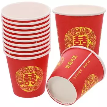 100 шт. Красные стеклянные стаканчики Double Happiness для банкетов, густая бумага для напитков, эспрессо красный