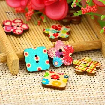 100 шт. красочные деревянные цветочные квадратные 2 отверстия, пуговицы для шитья, скрапбукинг, сделай сам