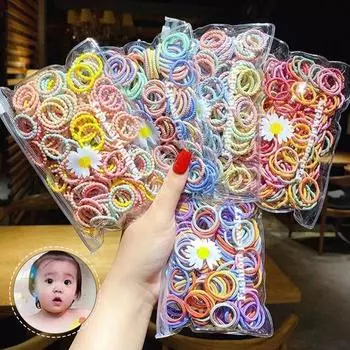 100 шт., красочные маленькие эластичные ленты для волос, держатель для хвоста, повязка на голову, аксессуар для волос