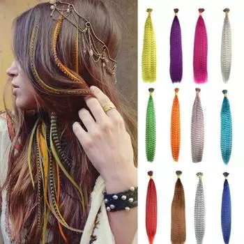 100 шт. красочные полосатые наращивания волос с перьями, выпрямляющие, простой в использовании, естественный пучок волос H