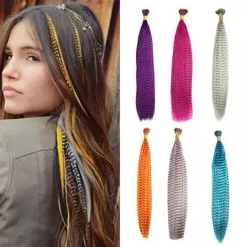 100 шт. красочные полосатые наращивания волос с перьями, выпрямляющие, простой в использовании, естественный пучок волос H