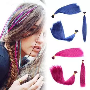 100 шт. красочные полосатые наращивания волос с перьями, выпрямляющие, простой в использовании, естественный пучок волос H