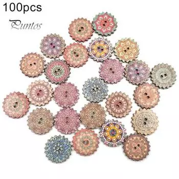 100 шт. круглых винтажных шестеренок с принтом деревянных пуговиц для самостоятельного шитья одежды и сумки для декора 2.5cm