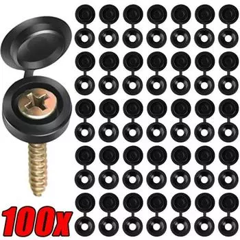 100 шт. крышки для винтов, внутренние крышки, пластиковая крышка, защитная гайка с плоской головкой, нейлоновый болт, круглые пластиковые колпачки для винтов 100pcs чёрный