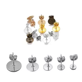 100 шт./лот KC золотые серьги-гвоздики, пустая основа с заглушками для сережек, подходят для кабошона, камеи, настройки для самостоятельного изготовления ювелирных изделий 4mm x 100pcs