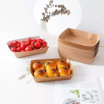 100 шт./лот, коробки для упаковки в форме лодки, одноразовые, крафт-бумага, поднос, упаковка для закусок other
