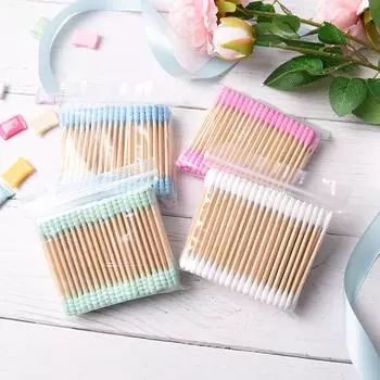 100 шт./лот/пакет карамельного цвета двуглавые ватные тампоны ватная палочка инструмент для макияжа розовый