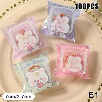 100 шт./лот пластиковые мультяшные мешочки для печенья и конфет самоклеящиеся подарочные пакеты для свадебных принадлежностей мешок для упаковки печенья