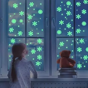 100 шт. люминесцентные темные наклейки на стену в виде снежинок, мини-рождественские светящиеся настенные украшения в виде снежинок, подходят для украшения детской комнаты в доме, спальне 10PCS зелёный