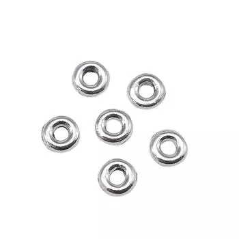 100 шт., маленькие круглые бусины-разделители с маленькими отверстиями, бусины античное серебро, цвет цинкового сплава, 5X5X1 мм