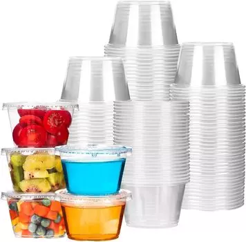 100 шт. Маленькие пластиковые контейнеры с крышками, герметичные штабелируемые контейнеры для заправки для салата, чашки для приправ для вечеринок и путешествий 1Oz-100pcs