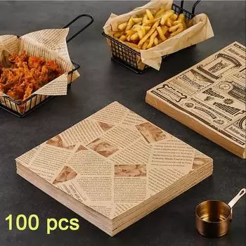 100 шт. маслостойкая бумага для упаковки сэндвичей, гамбургеров, хлеба, бумажных тарелок, ковриков, аксессуаров 100pcs (25*25cm
