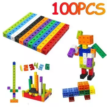 100 шт. Математические соединительные кубики, взаимосвязанные многозвенные счетные блоки, обучающие детские игрушки, подарки