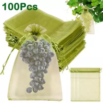 100 шт. мешков для выращивания фруктов, садовая дышащая сетка, защитная сетка для клубники, винограда, сумка с завязкой для борьбы с вредителями и птицами 23x17cm