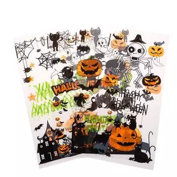 100 шт., мешочки для конфет на Хэллоуин, подарочные пакеты на Хэллоуин, пластиковые пакеты для упаковки угощений, принадлежности для украшения вечеринки на Хэллоуин