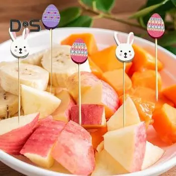 100 шт. / Мешок Бамбуковые вилки с гладкими краями Многоцелевые креативные пасхальные фруктовые палочки Зубочистки Топперы для тортов