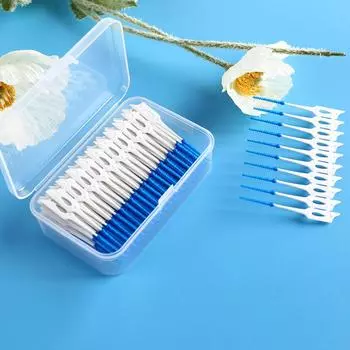 100 шт. межзубные силиконовые щетки, зубочистки, щетка между зубами, силиконовые зубочистки, нитки, инструменты для ухода за полостью рта синий